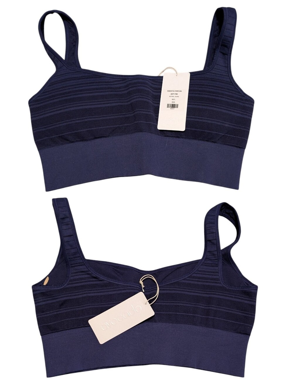 Avocado Made In USA Samantha Stripe Bra Astral Aura Blue Size M/L NWT